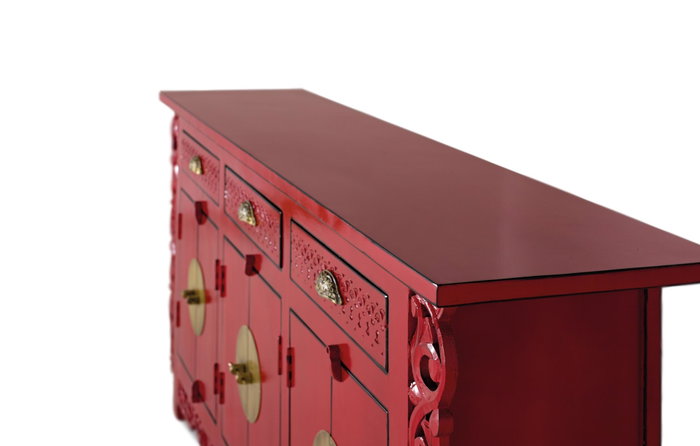GINER Y COLOMER Buffet en bois de manguier avec 6 portes et 3 tiroirs, Rouge